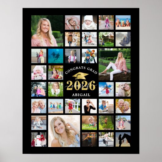 Afstuderen 35 Photo Collage CLASS YEAR Black Poster (Voorkant)