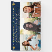 Afstuderen 3 Foto Blue en Gold Cute Elegant Spandoek (Verticaal)