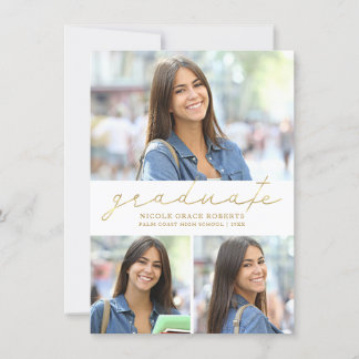 Afstuderen 3-foto Collage Gemakkelijk Gold Script  Aankondiging