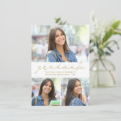 Afstuderen 3-foto Collage Gemakkelijk Gold Script  Aankondiging (Staand voorkant)