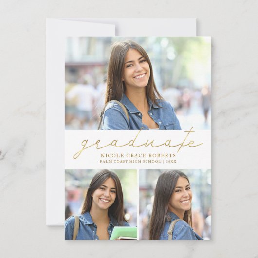 Afstuderen 3-foto Collage Gemakkelijk Gold Script  Aankondiging (Voorkant)