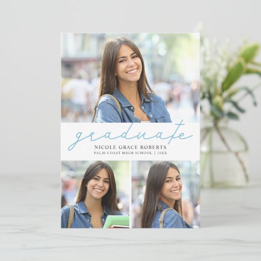 Afstuderen 3-foto Collage Gemakkelijk Modern Scrip Aankondiging (Staand voorkant)