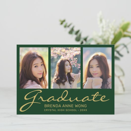 Afstuderen 3 Foto Collage Gold Script Green 2023 Aankondiging (Staand voorkant)