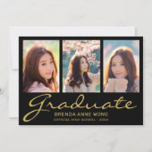 Afstuderen 3 Foto Collage Gold Typografie Script Aankondiging (Voorkant)