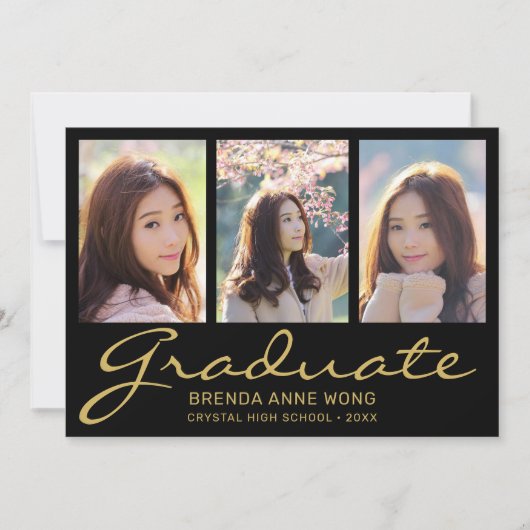 Afstuderen 3 Foto Collage Gold Typografie Script Aankondiging (Voorkant)