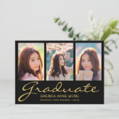 Afstuderen 3 Foto Collage Gold Typografie Script Aankondiging (Staand voorkant)