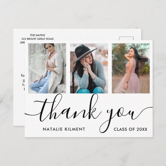 Afstuderen 3 Foto collage Hartelijk dank Briefkaar Aankondigingskaart (Voorkant / Achterkant)