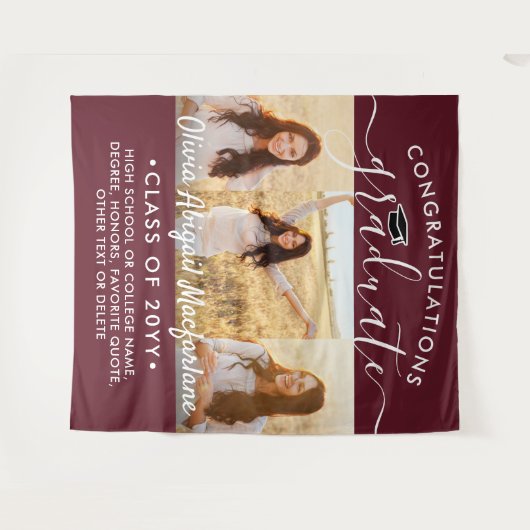 Afstuderen 3 Foto Collage Maroon & Witte Achtergro Wandkleed (Voorkant (horizontaal))