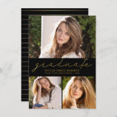 Afstuderen 3-Foto Collage Modern Gold Script Aankondiging (Voorkant / Achterkant)