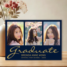 Afstuderen 3 Foto Collage Modern Gold Script Blue