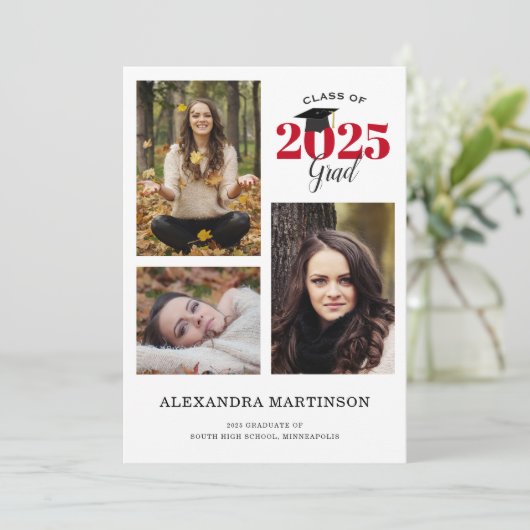 Afstuderen 3 Foto Collage Red Afstuderen Kaart (Staand voorkant)