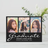 Afstuderen 3 Foto Collage White Script Black Aankondiging (Staand voorkant)