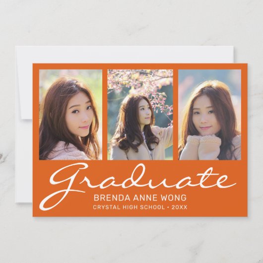 Afstuderen 3 Foto Collage White Script Oranje Aankondiging (Voorkant)