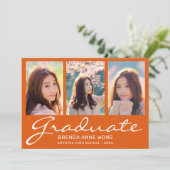 Afstuderen 3 Foto Collage White Script Oranje Aankondiging (Staand voorkant)