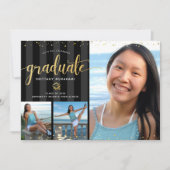 Afstuderen 3 foto collage zwart goud glitter chic kaart (Voorkant)