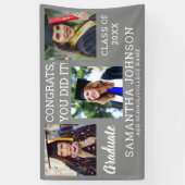 Afstuderen 3 Foto Congrats Afgestudeerde 2026 Grij Spandoek (Verticaal)