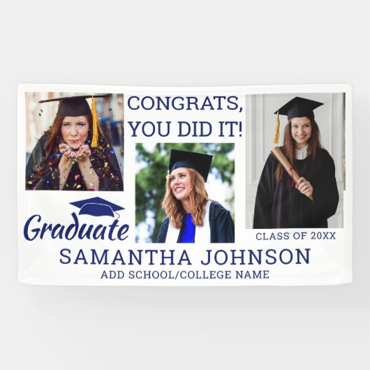 Afstuderen 3 Foto Congrats Afstudeerder 2025 Blauw Spandoek (Horizontaal)
