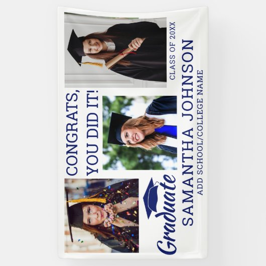 Afstuderen 3 Foto Congrats Afstudeerder 2025 Blauw Spandoek (Verticaal)