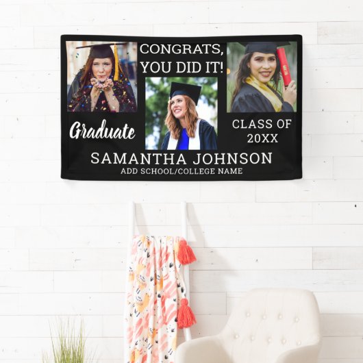 Afstuderen 3 Foto Congrats Afstuderen 2025 Zwart Spandoek (Insitu)