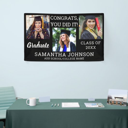 Afstuderen 3 Foto Congrats Afstuderen 2025 Zwart Spandoek (Beurs)