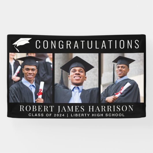 Afstuderen 3 Foto gefeliciteerd Black Spandoek (Horizontaal)