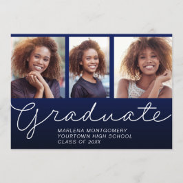 Afstuderen 3 Foto legant Script Party Navy Blue Kaart