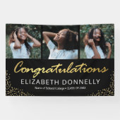 Afstuderen 3 Foto Modern Black Gold Banner (Horizontaal)