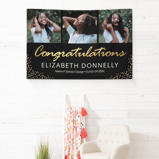 Afstuderen 3 Foto Modern Black Gold Banner (Insitu)