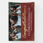 Afstuderen 3 Foto Modern Burgundy Gold Banner (Verticaal)