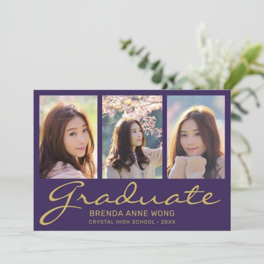 Afstuderen 3 Foto modern Gold Typografie Script P Aankondiging (Staand voorkant)