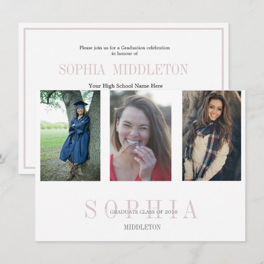 Afstuderen 3 Foto Modern Overlay Party Kaart (Voorkant / Achterkant)