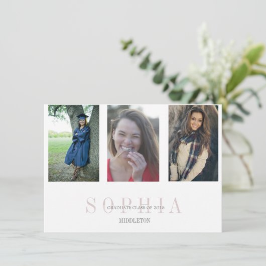 Afstuderen 3 Foto Modern Overlay Party Kaart (Staand voorkant)