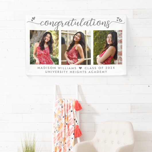 Afstuderen 3 Foto Moderne Gray Calligrafie Harteli Spandoek (Insitu)