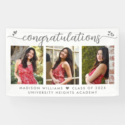 Afstuderen 3 Foto Moderne Gray Calligrafie Harteli Spandoek (Horizontaal)