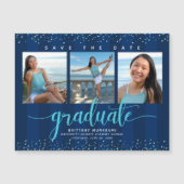 Afstuderen 3 Foto Navy Blue Save the Date Modern Magnetische Uitnodiging (Voorkant)