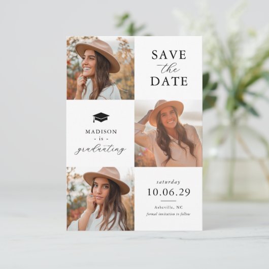 Afstuderen 3 Foto Sla de datum Kaart (Staand voorkant)