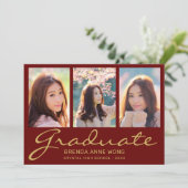 Afstuderen 3 Fotocollage Gold Script Maroon 2025 Aankondiging (Staand voorkant)