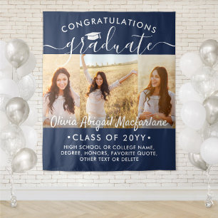 Afstuderen 3 Fotocollage Navy Blue Achtergrond Wandkleed