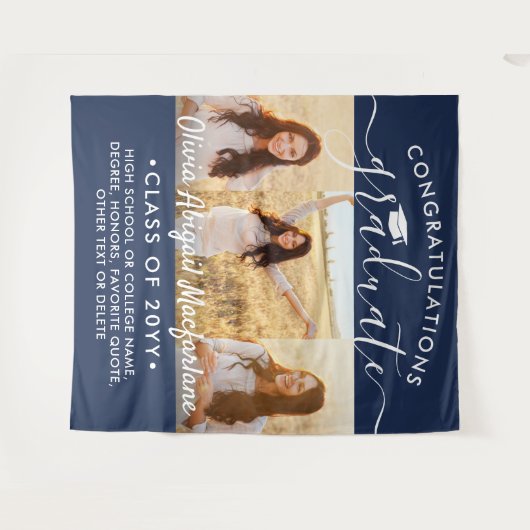 Afstuderen 3 Fotocollage Navy Blue Achtergrond Wandkleed (Voorkant (horizontaal))