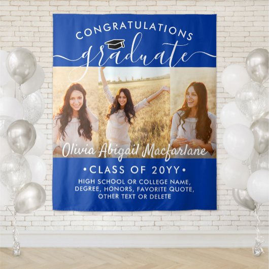 Afstuderen 3 Fotocollage Royal Blue Achtergrond Wandkleed