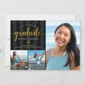 Afstuderen 3 fotocollage zwart gouden script chic aankondiging (Voorkant)