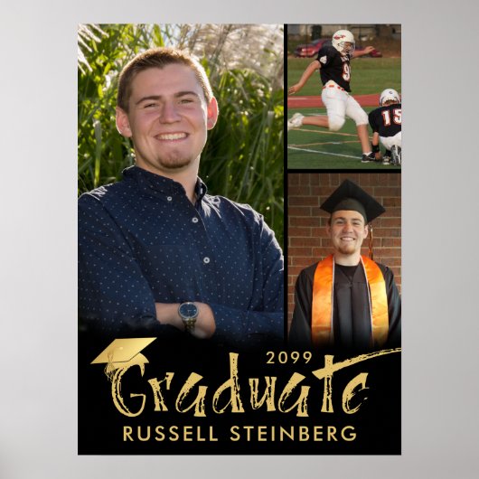 Afstuderen 3 foto's Gold Brush Typografie Poster (Voorkant)