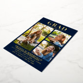 Afstuderen 3 Foto's Navy Blue Afstudeerder Party G Folie Uitnodiging (Gedraaid)