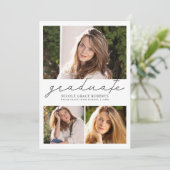 Afstuderen 3-Photo Collage Easy DIY Moderne Script Aankondiging (Staand voorkant)