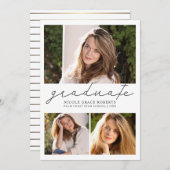 Afstuderen 3-Photo Collage Easy DIY Moderne Script Aankondiging (Voorkant / Achterkant)