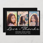 Afstuderen 3 Zwart zwart-witfotoscript Bedankkaart (Voorkant / Achterkant)