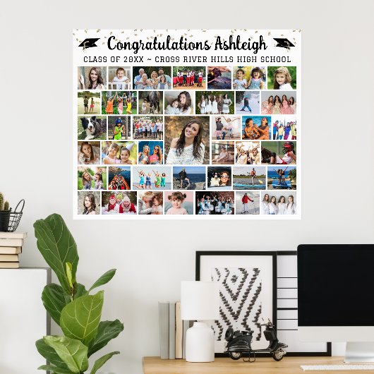 Afstuderen 41 Fotocollage Confetti Aangepaste kleu Poster (Thuiskantoor)