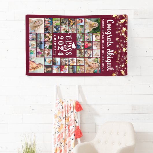 Afstuderen 42 Fotocollage Maroon Klasse Jaar Spandoek (Insitu)