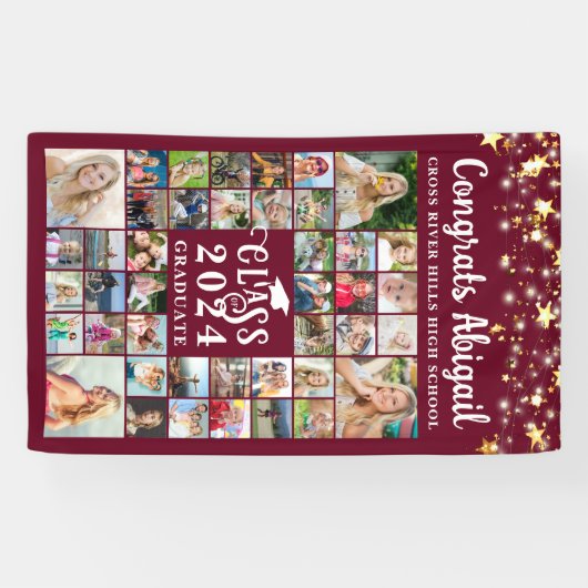 Afstuderen 42 Fotocollage Maroon Klasse Jaar Spandoek (Horizontaal)