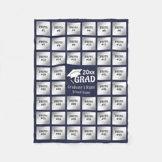 Afstuderen 44 Foto collage (bewerkbare BLUE) Fleece Deken (Voorkant)